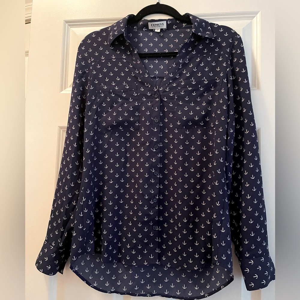 Blue button down shirt with anchors